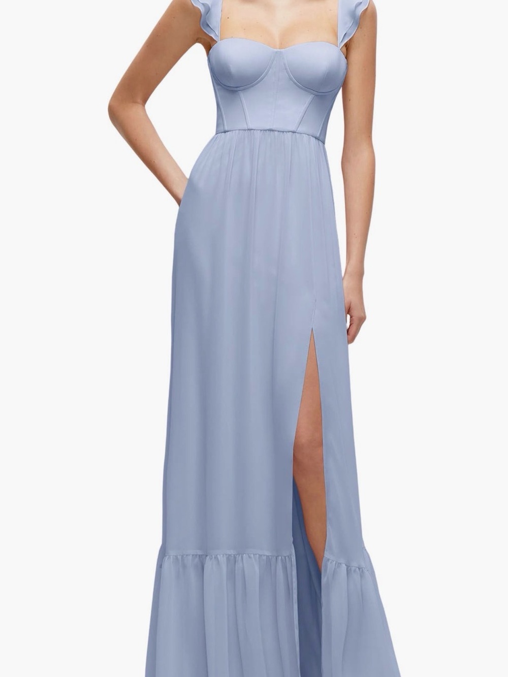 Dessy Collection Bustier Light Blue Chiffon Maxi Dress - Bridesmaid Size 0